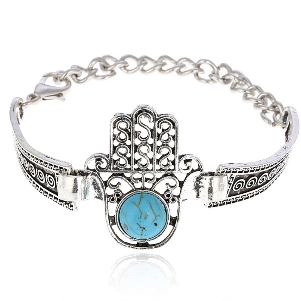 NEW Antique Silver Plated & Turquoise Bracelet